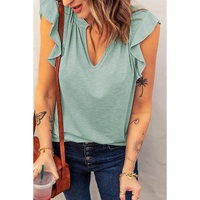 Azura Exchange Solid V Neck Butterfly Sleeve Blouse - M thumbnail
