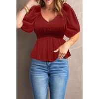 Azura Exchange Puff Sleeve Smocked Top - M thumbnail