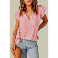 Azura Exchange Tiered Ruffled Drawstring V Neck Top - M thumbnail