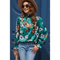 Azura Exchange Printed Smocked Mock Neck Blouse - S thumbnail