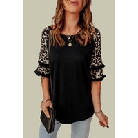 Azura Exchange Leopard Patchwork Ruffled Sleeve Top - S thumbnail