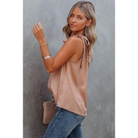 Pink Sleeveless Tie Mock Neck Leopard Tank Top - L thumbnail
