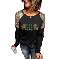 Azura Exchange Sequin Patchwork Plaid Leopard Long Sleeve Top - S thumbnail