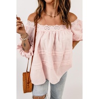 Azura Exchange Puff Sleeve Eyelet Babydoll Blouse - S thumbnail