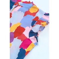 Azura Exchange Ruffle Cap Sleeve Frill Mock Neck Printed Top - L thumbnail