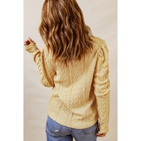 Azura Exchange Puffy Sleeve Khaki Textured Knit Top - L thumbnail
