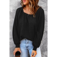 Azura Exchange Puff Sleeve Waffle Knit Top - S thumbnail