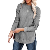 Azura Exchange Ribbed Trim Waffle Knit Top - M thumbnail
