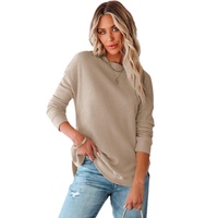 Azura Exchange Ribbed Trim Waffle Knit Top - S thumbnail