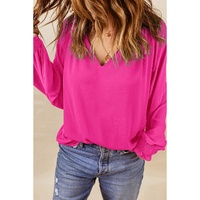 Azura Exchange Pleated V Neck Puffy Sleeve Blouse - XL thumbnail