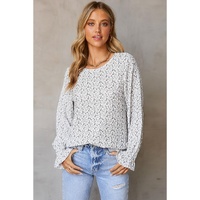 Azura Exchange Floral Printed Crinkled Ruffled Bubble Sleeve Blouse - L thumbnail