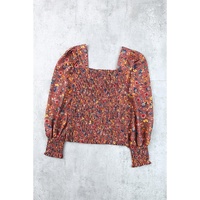 Azura Exchange Smocked Floral Print Long Sleeve Top - S thumbnail