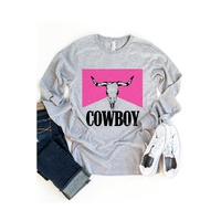 Azura Exchange Color Block Long Sleeve Top with Cowboy Steer Skull Print - S thumbnail