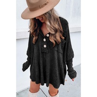 Azura Exchange Buttoned Waffle Knit Long Sleeve Top - XL thumbnail