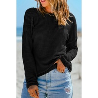 Black Waffle Knit Drop Shoulder Long Sleeve Top - XS thumbnail