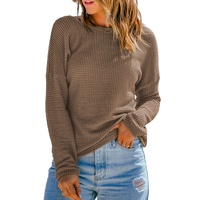 Dark Brown Waffle Knit Drop Shoulder Long Sleeve Top - M thumbnail
