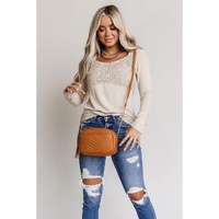 Azura Exchange Lace Crochet V Neck Long Sleeve Top - S thumbnail