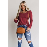 Azura Exchange Lace Crochet V Neck Long Sleeve Top - M thumbnail