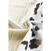 Beige Asymmetric Leopard Patchwork Wide Sleeve V Neck Sweater - S thumbnail