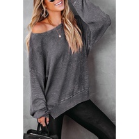 Azura Exchange Waffle Knit Side Slit Pullover Top - XL thumbnail