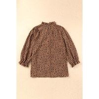 Azura Exchange Frilled Neck 3/4 Sleeves Cheetah Blouse - M thumbnail