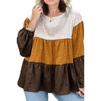 Azura Exchange Balloon Sleeve Color Block Blouse - L thumbnail