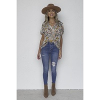 Azura Exchange Multicolor Split V Neck Flower Print Blouse - S thumbnail