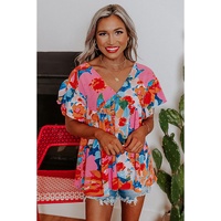 Azura Exchange Abstract Print V Neck Flutter Sleeve Blouse - S thumbnail