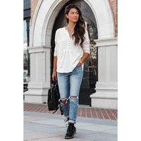 Azura Exchange Waffle Knit Half Button Henley Top - S thumbnail