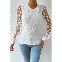 Azura Exchange Applique Mesh Sleeves Textured Knit Blouse - L thumbnail