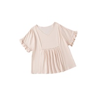Azura Exchange Loose V Neck Top with Ruffled Lace Detail - S thumbnail