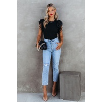 Azura Exchange Mesh Ruffle Sleeve Ribbed Knit Top - S thumbnail