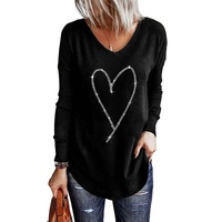 Azura Exchange Heart Shaped V Neck Long Sleeve Top with Rhinestone Embellishment - M thumbnail