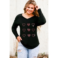 Azura Exchange Rhinestone Heart Pattern Long Sleeve Tee - M thumbnail