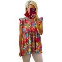 Azura Exchange V Neck Ruffled Floral Babydoll Top - S thumbnail