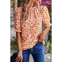 Azura Exchange Floral Ruffle Mock Neck Blouse - M thumbnail