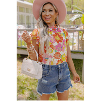 Azura Exchange Floral Flutter Sleeves Stand Collar Top - XL thumbnail