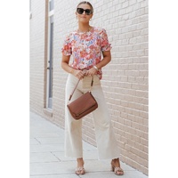 Azura Exchange Floral Pattern Bubble Sleeve Blouse - M thumbnail