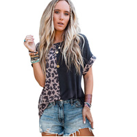 Azura Exchange Leopard Patchwork Short Sleeves Top - M thumbnail