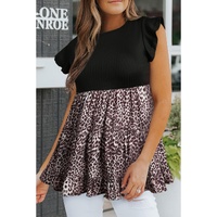Azura Exchange Ruffle Sleeve Leopard Splice Blouse - S thumbnail