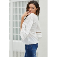 White Flare Sleeve V Neck Loose Blouse - M thumbnail