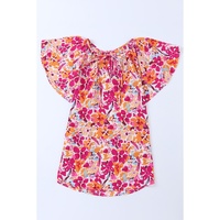 Azura Exchange Floral Print Top with Flutter Sleeves - S thumbnail