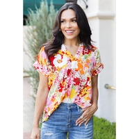 Azura Exchange Floral Print V Neck Short Sleeves Top - M thumbnail