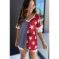 Azura Exchange Stripes Stars Print Knit Short Sleeves Top - L thumbnail