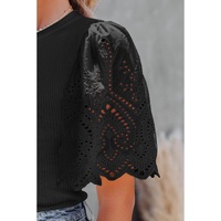 Azura Exchange Eyelet Sleeve Ribbed Knit Top - XL thumbnail