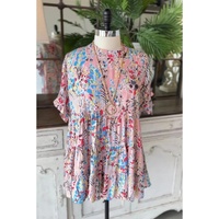 Azura Exchange Floral Print Ruffle Sleeve Top - M thumbnail