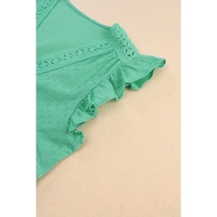 Azura Exchange Eyelet V Neckline Ruffle Swiss Dot Top - L thumbnail