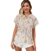 Azura Exchange Floral Mandarin Collar Top - S thumbnail