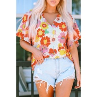 Azura Exchange Abstract Print V Neck Half Sleeve Blouse - M thumbnail