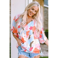 Azura Exchange Floral Print V Neck Half Sleeve Blouse - S thumbnail